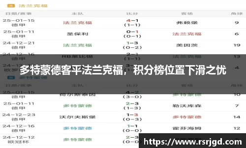 多特蒙德客平法兰克福，积分榜位置下滑之忧