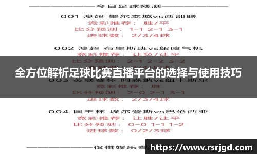 全方位解析足球比赛直播平台的选择与使用技巧